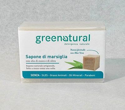 greenatural Seife von Marseille Waschmittel und persönliche Hygiene mit Kokosöl und Olive 300 g Bio Italien