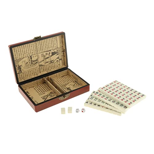 Hellery Mini Seltene Chinesische Mah Jong 144 Fliesen mit Tragbaren Retro Mahjong Box Set