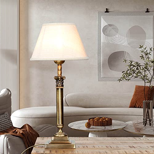Designer Tischlampe Messing Jugendstil H:31cm Bronze hell Stoffschirm Tischleuchte Beistelltisch Schlafzimmer