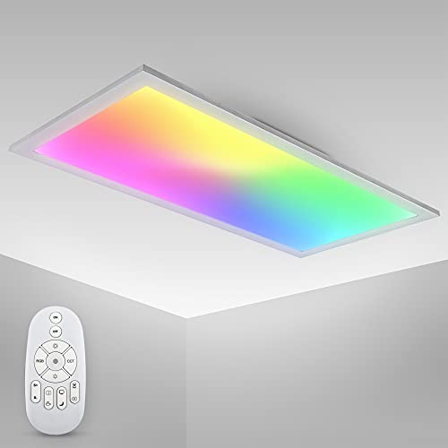 B.K.Licht LED Panel I Farbtemperatur stufenlos einstellbar I 595x295x42mm I 7 Farben RGB I Dimmbar I Ultra Flache Deckenleuchte I Fernbedienung