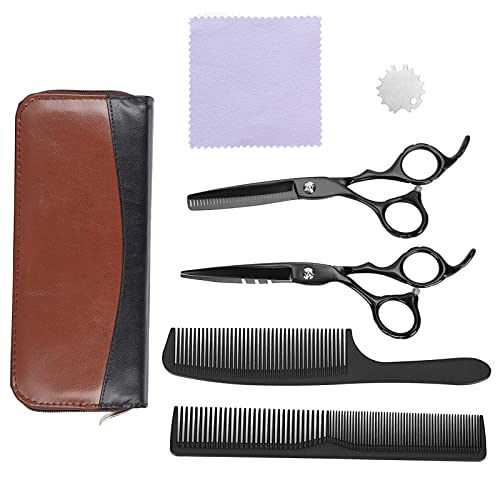 Professionelles Haarschneidescheren-Set, Friseurschere Flach Geschnittene Zahnschere Effilierschere Schwarze Lackschere für Home Salon Barber