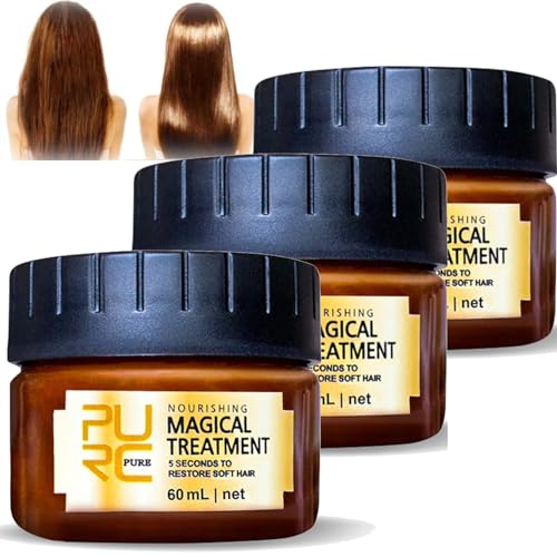 PURC Magical Treatment Hair Mask, Nahrhafte Magische Behandlung - 5 Sekunden zur Wiederherstellung von Weichem Haar, Keratin Haarmaske, Collagen Haarmaske für Trockenes und Geschädigtes Haar (3Stk)