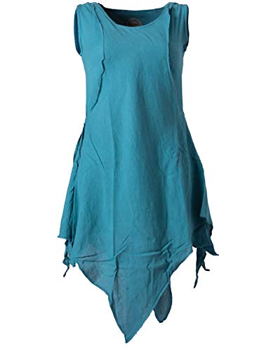 Vishes - Alternative Bekleidung - Zipfeliges Lagenlook Shirt Tunika aus handgewebter Baumwolle - im Used-Look türkis 34