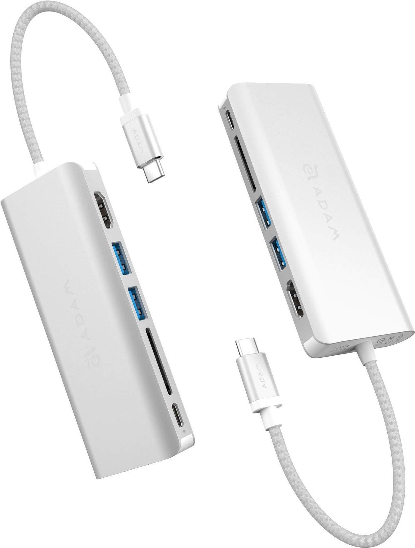 Adam Elements Casa Hub A01 - USB-C HUB Aluminium | 2 USB 3.1 Ports | 1 USB-C 3.1 Port | SD/SDHC Kartenleser | 1 HDMI Port mit 4K-Video Unterstützung | 1 RJ45 Ethernet Port (Gigabit) | Macbook, Macbook Pro, Type-C Phones | Silber