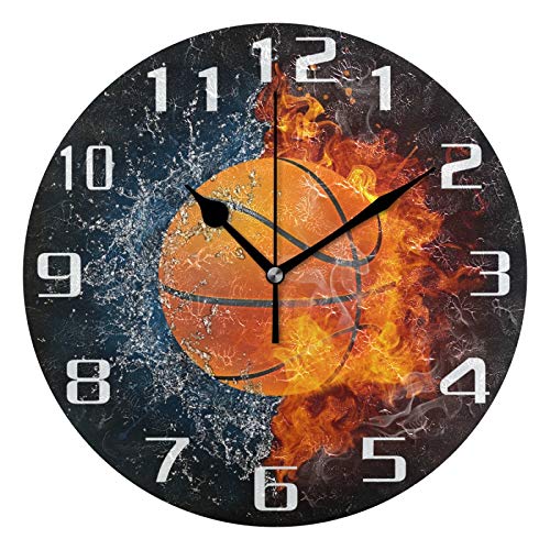 WXLIFE Fantasy Ball Basketball Runde Acryl Wanduhr, geräuschlos, nicht tickend, Kunstgemälde für Kinderzimmer, Wohnzimmer, Büro, Schule, Heimdekoration