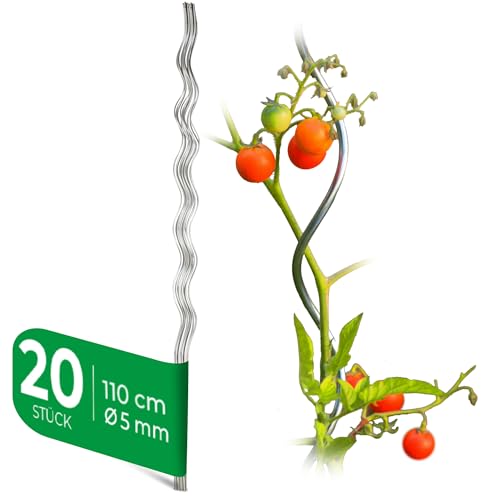 Novatool 20 Tomatenstäbe Klein 110cm x 5 mm Ø| Tomatenspiralstäbe verzinkt Rankstäbe Tomatenstangen Rankhilfe Blumenhalter Pflanzstäbe