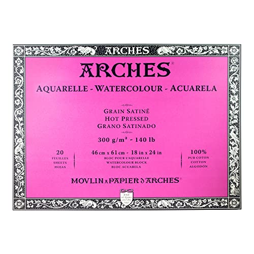 Arches 1795076 Aquarellpapier im Block (46 x 61 cm, 4-seitig geleimt, 300g/m² Satiniert) 20 Blatt naturweiß