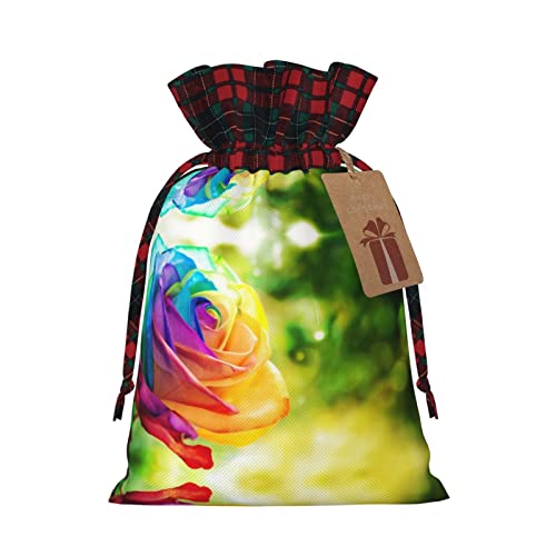 Rainbow Rose 2 Stück Weihnachtsgeschenktüten mit Kordelzug als Geschenk für Weihnachtsgeschenke, Partydekoration