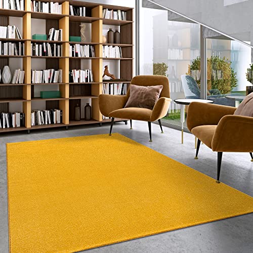 Impression Kurzflor-Wohnzimmerteppich - Schlichte Moderne Teppiche für Schlafzimmer, Büro, Flur, Küche, Kinderzimmer - Gelb, 140 x 200 cm