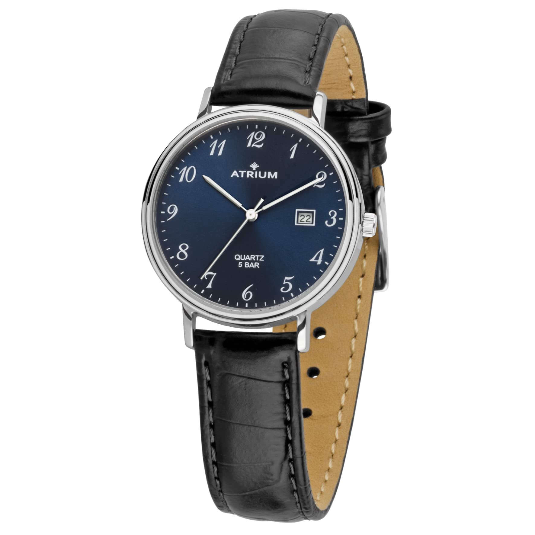 Atrium Damen-Armbanduhr Analog Quarz Edelstahl Datum Leder blaues Zifferblatt 5 bar A29-15