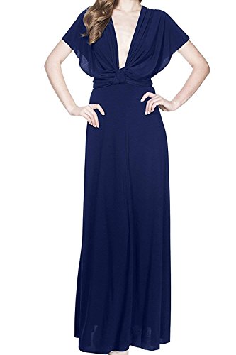 Damen Frauen Elgant V-Ausschnitt Brautjungfernkleid Infinity Abendkleid Geknotetem Multiway Rückenfrei Neckholder Cocktailkleid Navy Blau XL