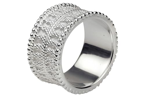 SILBERMOOS Damen Ring Ornament Band fein gepunktet Punkte glänzend Sterling Silber 925, Größe:58 (18.5)