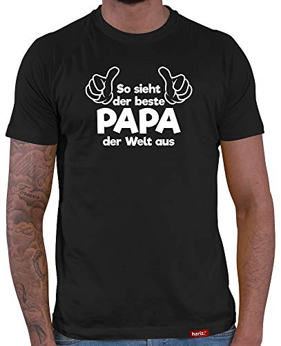 HARIZ Herren T-Shirt Papa Collection 36 Designs Wählbar Schwarz Vatertag Weihnachten Männer Geschenk Karte Urkunde Papa05 So Sieht Der Beste Papa Der Welt Aus 5XL