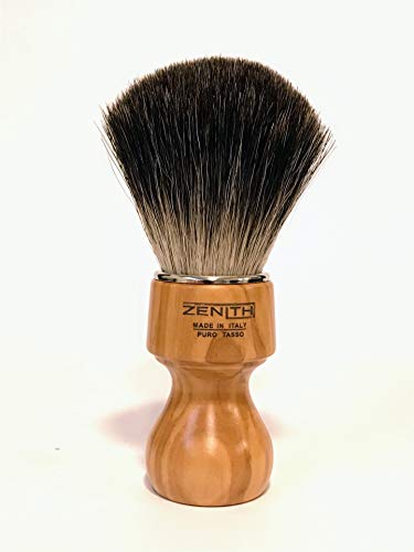Zenith Barber Rasierpinsel mit 100% echtem Dachshaar und Olivenholz Griff - Dark Badger - Made in Italien