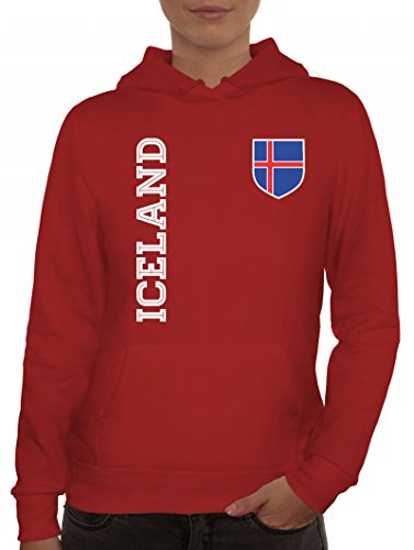 Island Fußball WM Fanshirt Gruppen Damen Hoodie Frauen Kapuzenpullover Fan Trikot Iceland, Größe: XL,Rot