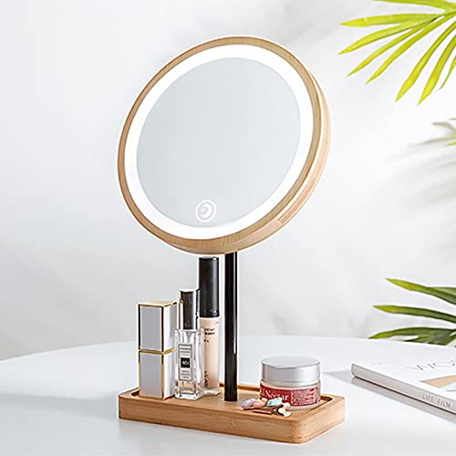 Kosmetikspiegel schminkspiegel Make up Spiegel schminkspiegel für zuhause blendfreier Beleuchtung 3 lichtfarben dimmbarermit touchschalter USB schwenkbar Natürlicher Bambus Frisch und geschmacklos