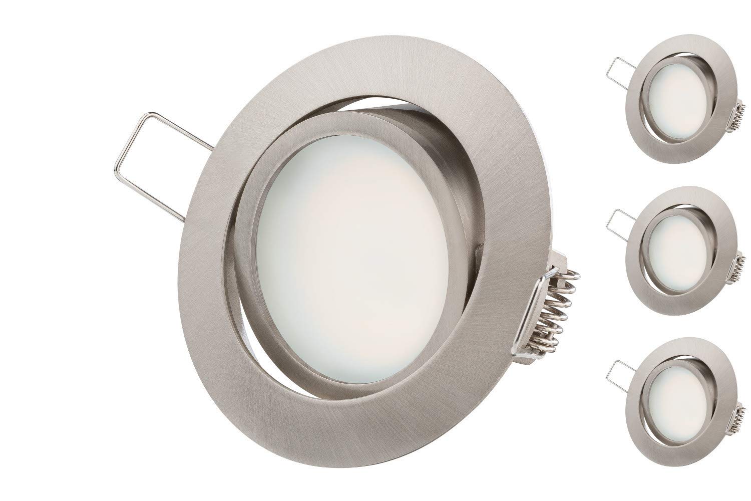 TEVEA® Ultra Flach Dimmbar LED Einbaustrahler - 5.5W 230V - Einbauspots - Einbauleuchten (Edelstahl Optik - Kaltweiss)