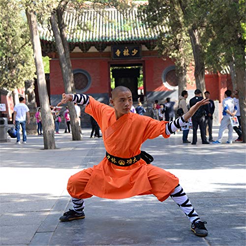 FJJLOVE Kinder Kung Fu Uniform, Chinesische Traditionelle Tai Chi Wushu Kleidung Kinder Kampfsport Performance-Kostüm Shaolin Taekwondo Training Bekleidung,Orange,XL