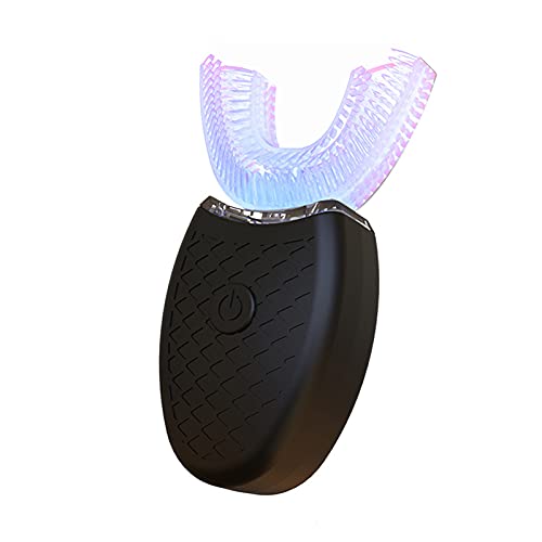 Clenp Elektrische Zahnbürste, Elektrische Zahnbürste U-förmige Ultraschall-Silikon 360 Grad Automatische Blaulicht-Zahnbürste Für Den Heimgebrauch Schwarz 3-7Y