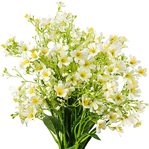 Fatiya 5 Bündel Künstliche Blumen zur Dekoration, 195 Kopf Gefälschte Blumen, Seidenblumen mit Langen Stielen, Frühling Kunstblumen Bulk Bouquet für Zuhause Outdoor Indoor Vase (Milchweiß)
