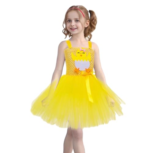 Fenytay Hühner-Tutu-Kostüm, gelbes Tutu-Kleid für Mädchen, Gelbe Tutu-Kleider aus mehrlagigem Tüll mit Küken-Stirnband,Party-Abschlussball-Outfit, Geburtstagsgeschenke für Kinder, Mädchen im Alter