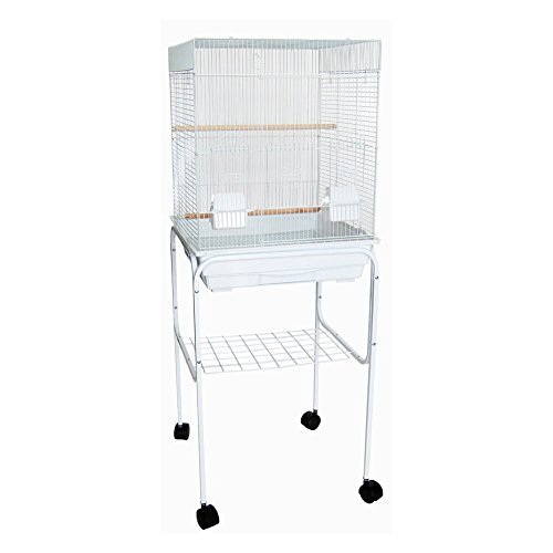 YML 5924 3/8" Bar Spacing Flat Top Bird Cage with Stand, 18" x 18"/Small, White