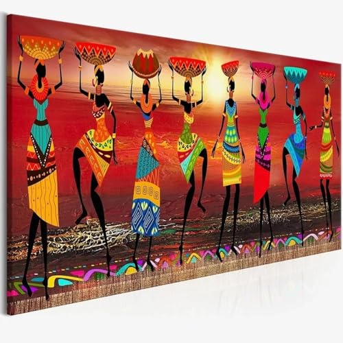 dsdsgog Abstrakte Stammeskunst-Gemälde, afrikanische Frauen tanzen, Gemälde, Bilder für Wohnzimmer, Leinwanddrucke, Heimdekoration, Wandposter, 50 x 150 cm, rahmenlos
