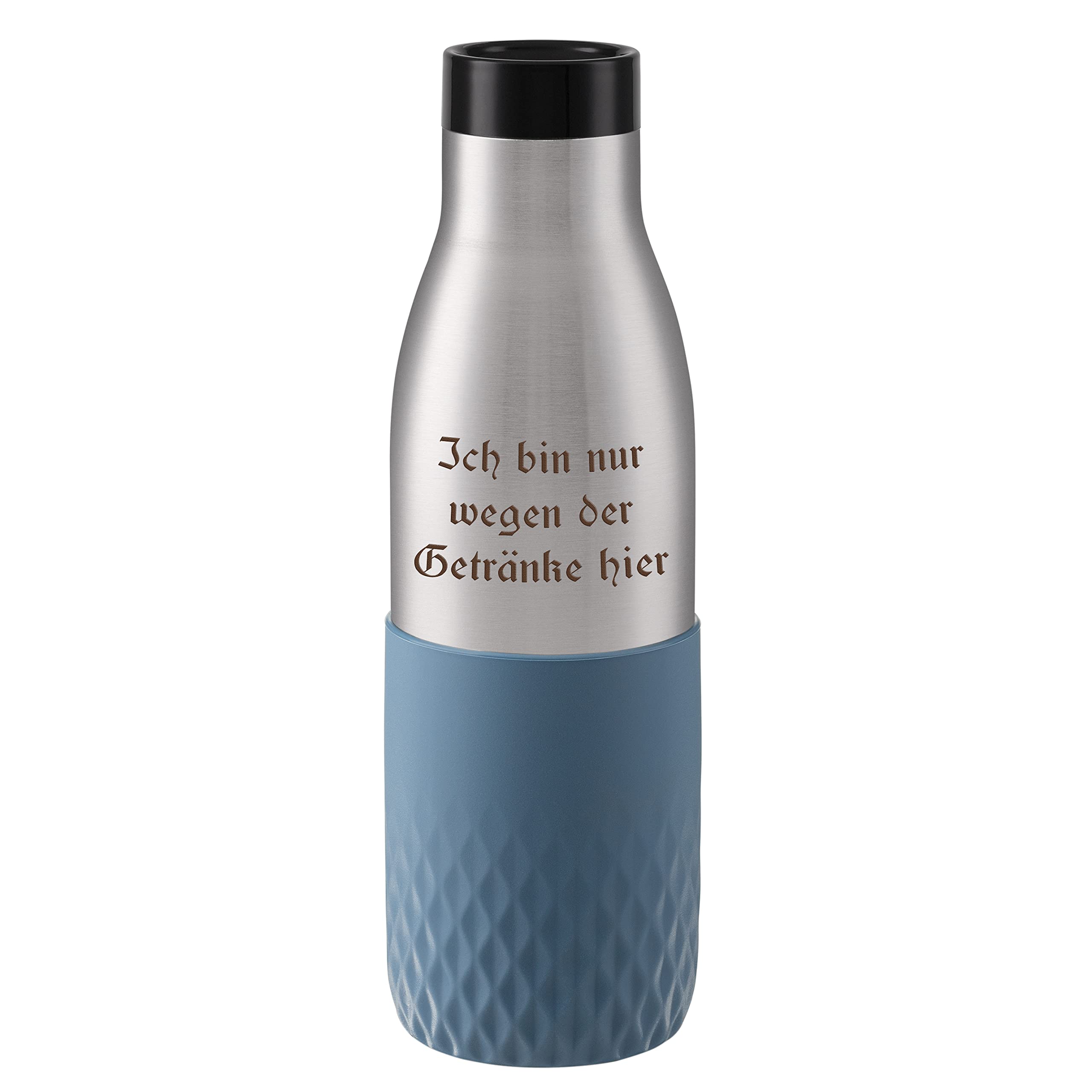 Emsa Thermosflasche Bludrop Sleeve 500ml Aqua-Blau mit Rund-Gravur gelasert Edelstahl Trinkflasche doppelwandig isoliert auslaufsicher