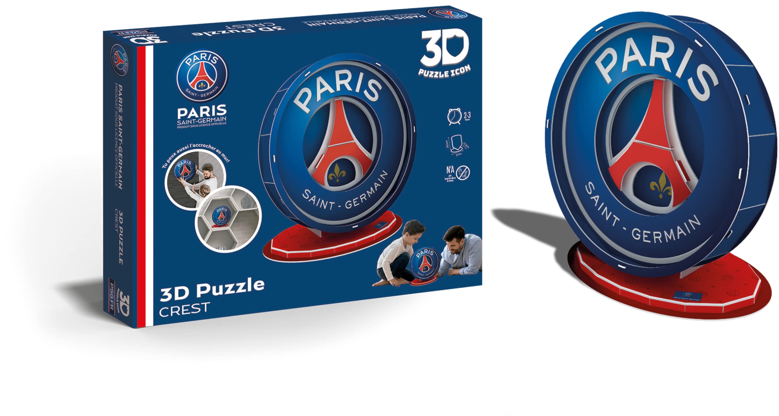 Megableu 678138 Puzzle mit 3D-Wappen von Paris Saint Germain – Fußballmannschaft – 19 Teile – lustig und verspielt – allein zu montieren, mit der Familie oder mit Freunden – ab 7 Jahren, Mehrfarbig
