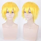 Wig for cos wig juvenile reverse warped short hair color universal men's wig cosplay anime wig color: 002-38 lemon yellow