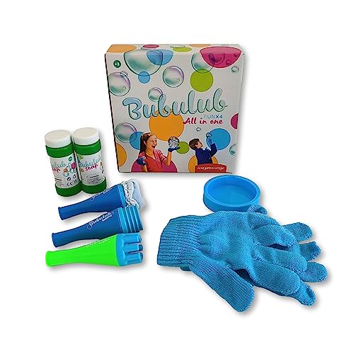 Juegaconmigo Bububub Seifenblasen-Set, robust, lustiges Spielzeug für Kinder, inklusive Handschuhe zum Spielen, 2 Flaschen Lösung und Zubehör (All in One)