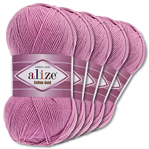Wohnkult Alize 5 x 100 g Cotton Gold Premium Wolle| 39 Farben Sommerwolle Garn Stricken Amigurumi (98 | Rosa)
