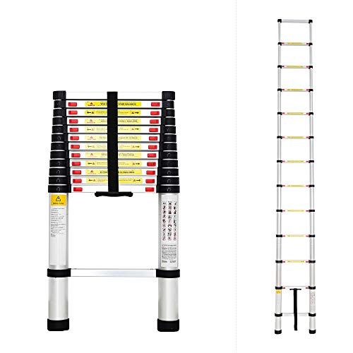 Todeco - Teleskopleiter, Klappleiter - Maximale Belastbarkeit: 150 kg - Standard/Zertifizierung: EN131 - 3,8 Meter, EN 131