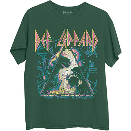 Def Leppard T Shirt Hysteria Album Art Band Logo Nue offiziell Unisex Grün L
