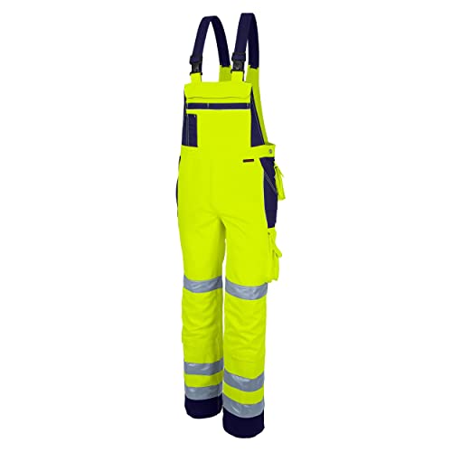 Qualitex Warnschutz-Latzhose Arbeits-Hose PRO MG 245 - gelb/marine - Größe: 46
