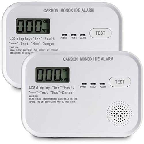 SEBSON Kohlenmonoxid CO Melder mit Display - 2er Set - batteriebetrieben, Warnmelder mit Prüftaste, LED Licht und LCD Anzeige - EN 50291 Zertifiziert
