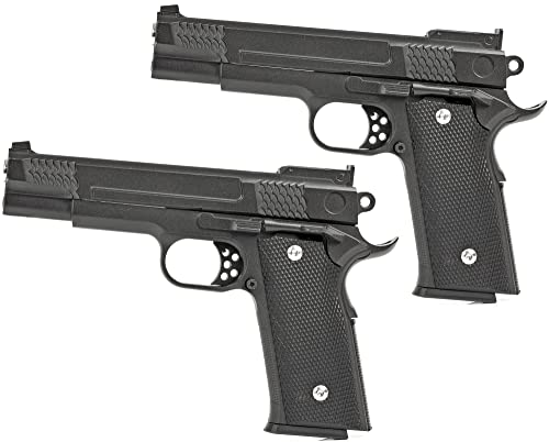 Doppelpack Softair Gun Airsoft Vollmetall Federdruck Pistole 19cm Magazin 0,5 Joule