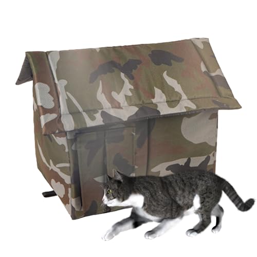 Youding Camouflage Streukatzenhaus | 15,5 Zoll wasserdichter Katzen-Tarnschutz | Gemütliches Kissen aus Oxford-Stoff für Katzenhaus im Freien | Camouflage Winter Warmer Unterschlupf für Katzen