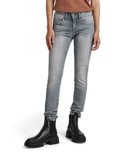 G-STAR RAW Damen Lynn Mid Waist Skinny Jeans, Grau (Worn in Ripped Lava B472-A961), W30/L34 (Herstellergröße:30W / 34L)