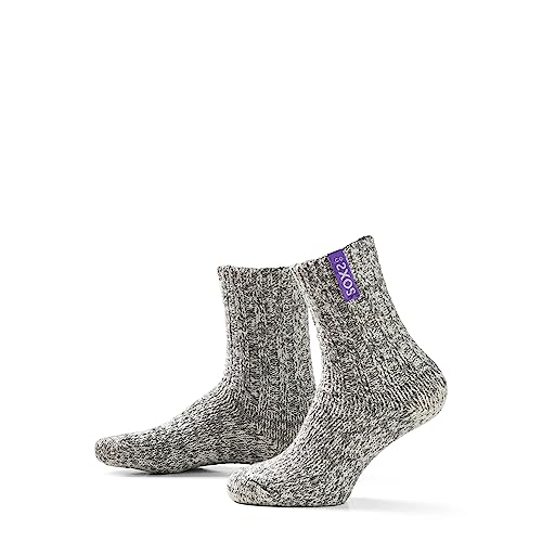 LK Trend & Style Damensocken SOXS graue Wollsocken aus Schafwolle warm Anti-Kratz Wadensocke für Damen Einheitsgröße (PURPLE - graue Socke mit lila Label)
