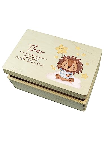 wunderwunsch - Personalisierte Erinnerungsbox Baby mit Hochwertigem UV-Farbdruck - Individuelle Baby Erinnerungsbox - Niedliche Erinnerungskiste aus Holz - Geschenk zur Geburt