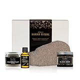 Loelle Hamam Ritual Geschenkbox - mit Arganöl 30 ml, marokkanischer schwarzer Seife 200 g, Rhassoul Ton 220 g & Leinen Peelinghandschuh, Geburtstagsgeschenk, Hautreinigung und klärendes Schönheitsset