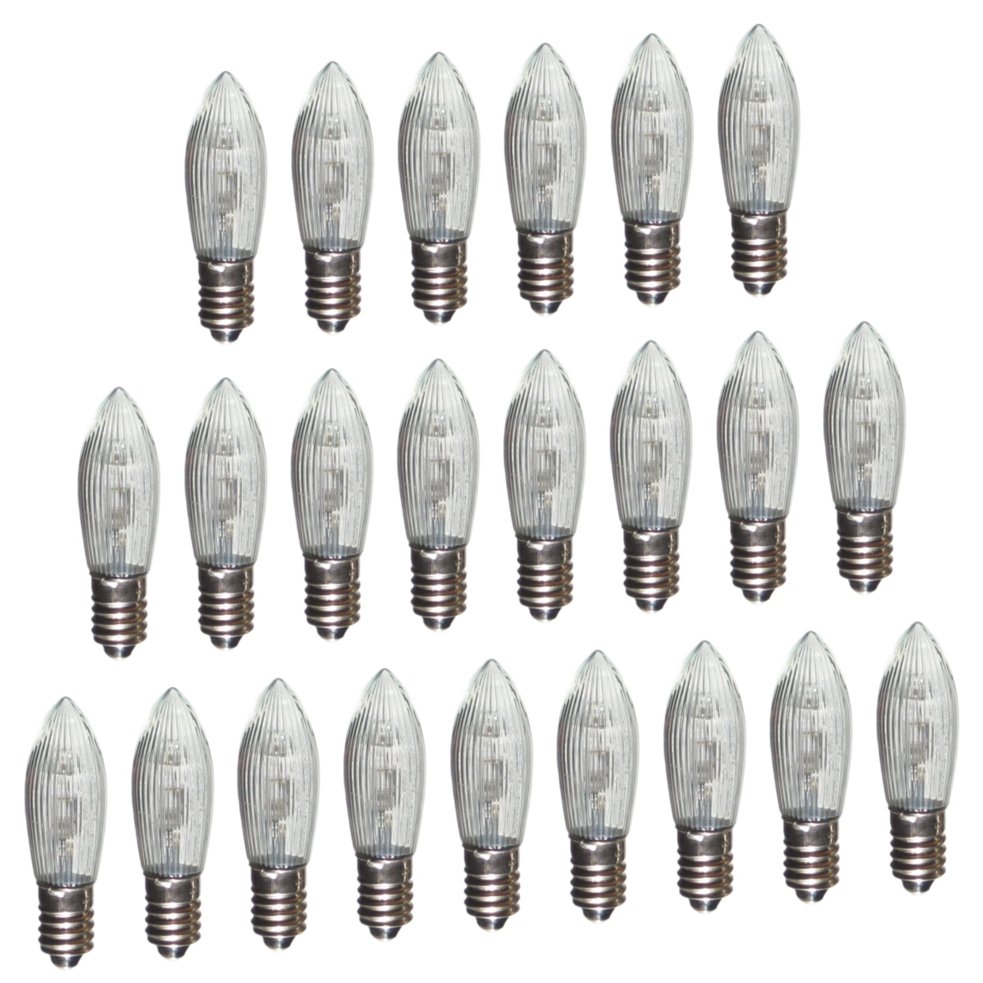 Erzgebirgslicht - AUSWAHL - 23 Stück LED Topkerze 8-55 V 0,1-0,2 W für 4-28 Brennstellen E10 Riffelkerze Ersatzbirne Glühbirne Glühlämpchen für Lichterketten Pyramide Schwibbogen