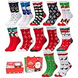 Shujin Unisex Weihnachtssocken 6/12 Paare Mix Design Weihnachten Socken Festlicher Spaß Neuheit Weihnachtsmotiv Socken Christmas Socks Atmungsaktive für Damen und Herren
