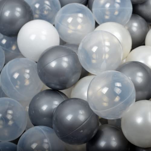 MEOWBABY 500 ∅ 7Cm Kinder Bälle Spielbälle Für Bällebad Baby Plastikbälle Made In EU Silber/Transparent/Weiße Perle