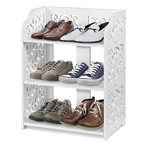 SOULONG Schuhregal, 3 Ebenen, aus Verbundholz, Kunststoff, für Schuhe, 40 x 23 x 51 cm, Weiß