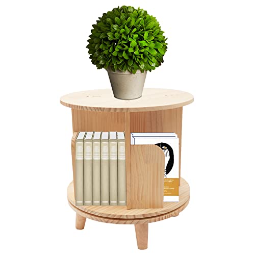 HINOPY Drehbares Bücherregal, 4 Fächer Holz Drehregal Holzregal Beistelltisch 46cm Rund Beistelltisch Standregale für Büro, Schlafzimmer, Wohn - 31×46CM