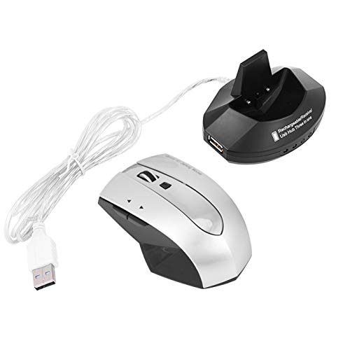 Ymiko Computer Wireless Mouse 2,4 GHz Wiederaufladbare Wireless Optical Mouse Gaming-Mäuse mit Ladestation 3-Port USB Hub(Grau)