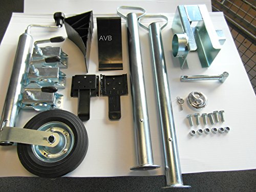 AVB Komplettpaket f. PKW Anhänger Stützen600 mm , Premiumschloß, Stützrad & Adapter 13 - 7 Keile schwarz
