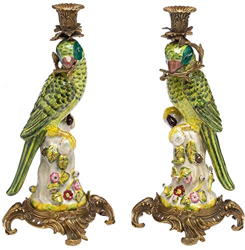 aubaho Paar Papagei Kerzenständer Porzellan antik Stil Kerzenleuchter 37cm Candlestick
